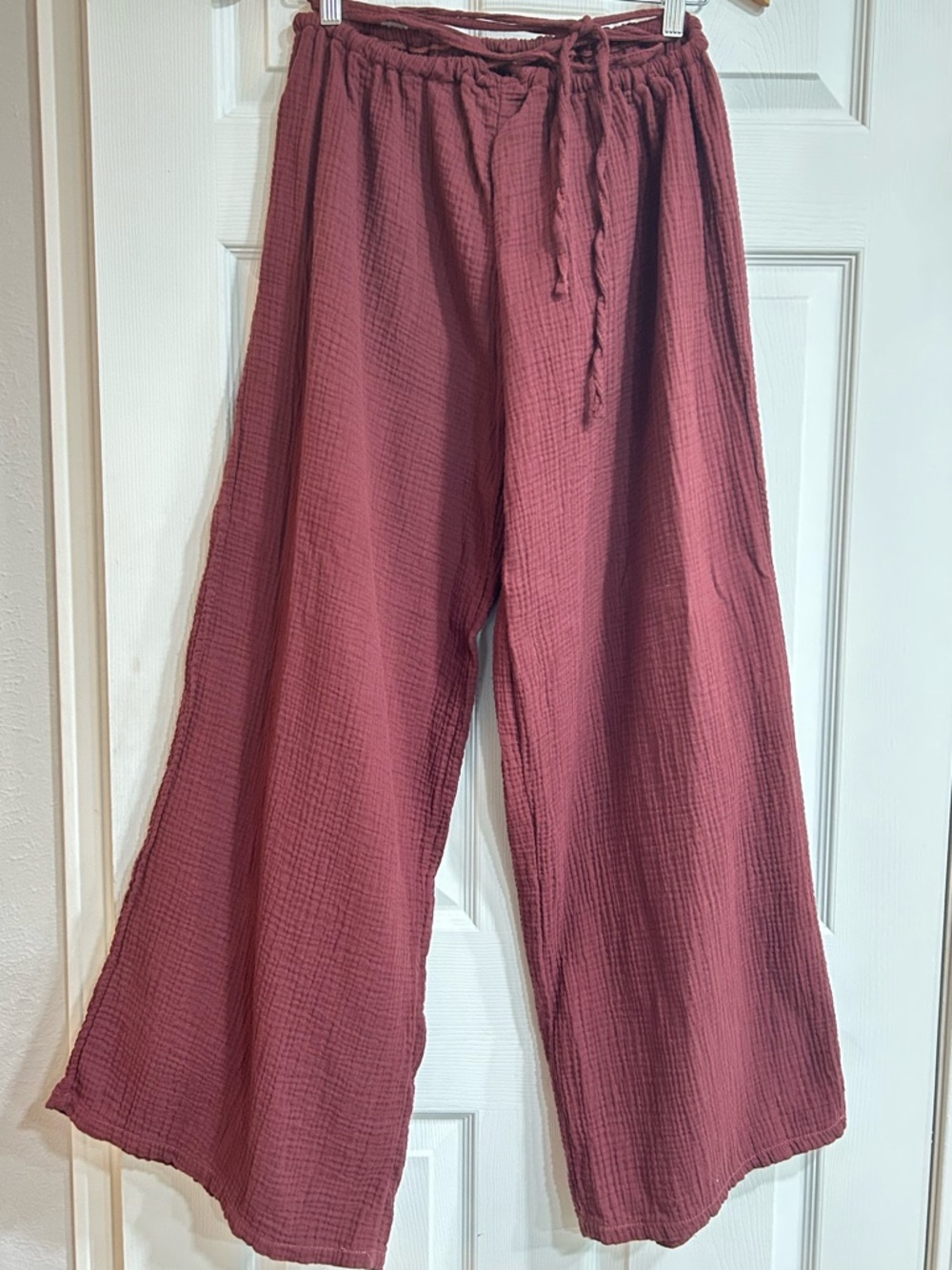 MUSERA Rust Wide Leg Drawstring Pants Muslin Medium - Picture 2 of 6
